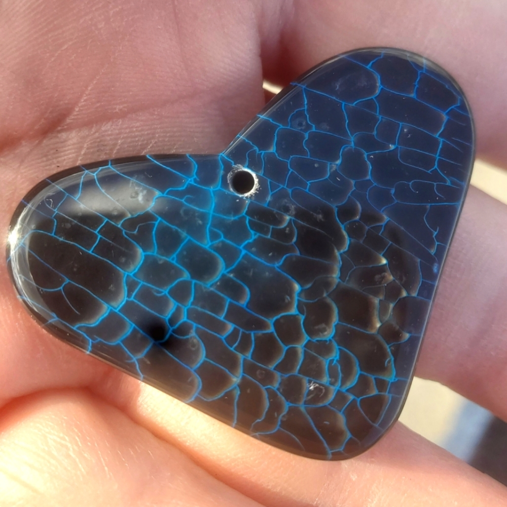 New Black & Blue Fire Agate Heart Shaped Pendant.